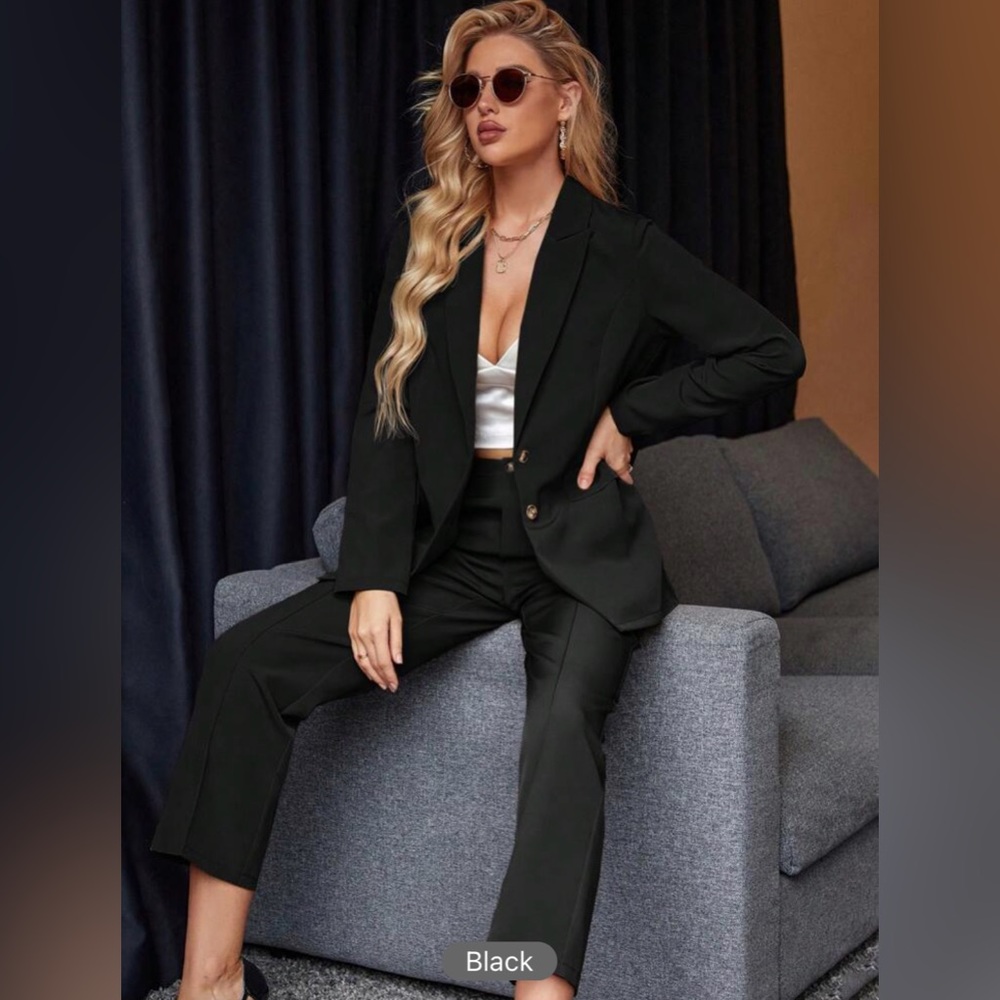 Priv Solid Button Front Blazer & Pants - image 2